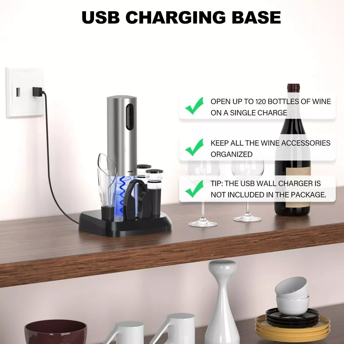 Descorchador de vino eléctrico recargabl