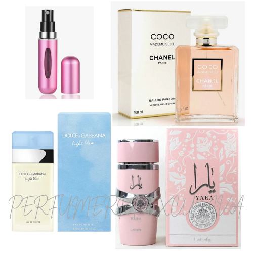 "Colección Exclusiva: Combos de Perfumes para Mujer  "Yara + Coco Chanel +Light Blue +Perfumero